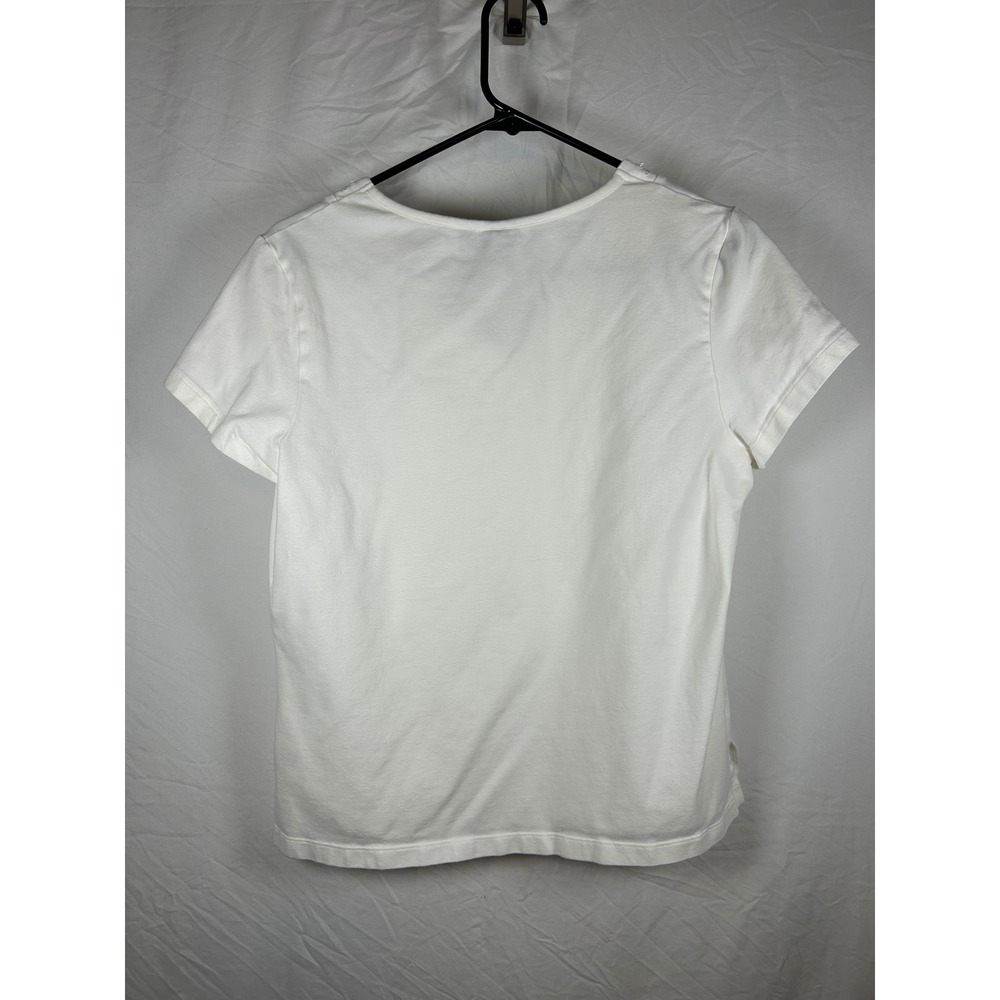 Sonoma Life Style Womens White Embroidered Sequin V-Neck Short Sleeve Top Large - Picture 3 of 3
